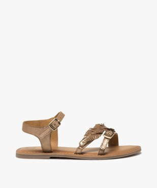 Sandales fille en cuir effet scintillant avec bride plumes fantaisie - Taneo vue1 - TANEO - GEMO