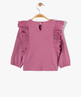 Tee-shirt bébé fille à manches longues et volants en dentelle anglaise vue3 - GEMO(BEBE DEBT) - GEMO