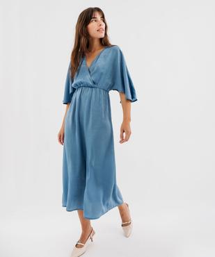 Robe longue en voile satiné à encolure cache-cœur femme vue2 - GEMO(FEMME PAP) - GEMO