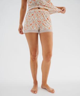 Short de pyjama en maille fluide avec bas en dentelle femme vue1 - GEMO 4G FEMME - GEMO