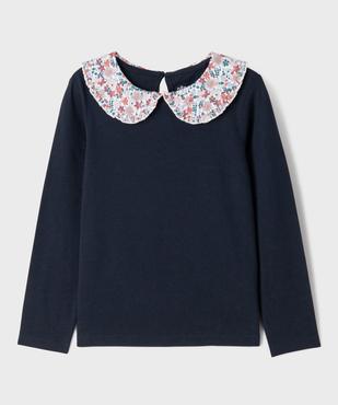 Tee-shirt manches longues à col Claudine fleuri fille vue2 - GEMO 4G FILLE - GEMO