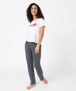 Pyjama femme bicolores avec motifs coeurs vue2 - GEMO(HOMWR FEM) - GEMO