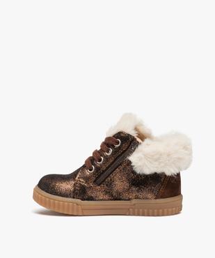 Baskets bébé fille mid-cut en cuir métallisé et col fourré – NA! vue3 - NA! - GEMO