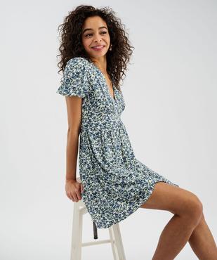 Robe courte à manches ballons en viscose imprimée femme vue1 - GEMO 4G FEMME - GEMO
