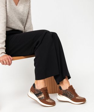 Baskets femme casual zébrées à semelle compensée  vue1 - GEMO (SPORTSWR) - GEMO