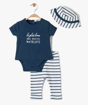 Ensemble bébé garçon 3 pièces : body + pantalon + bob à rayures vue1 - GEMO(BB COUCHE) - GEMO