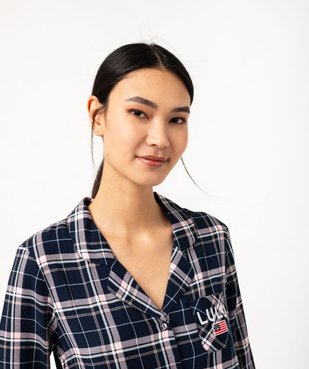 Chemise de nuit liquette à carreaux et manches 3/4 femme - LuluCastagnette vue2 - LULUCASTAGNETTE - GEMO