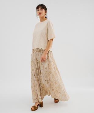 Tee-shirt manches courtes coupe oversize avec finitions dentelées femme vue4 - GEMO 4G FEMME - GEMO