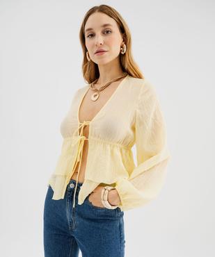 Blouse manches longues à volants et liens à nouer femme vue1 - GEMO(FEMME PAP) - GEMO