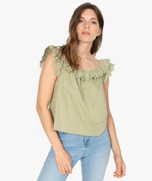 Débardeur femme court à volant en broderie anglaise vue2 - GEMO(FEMME PAP) - GEMO