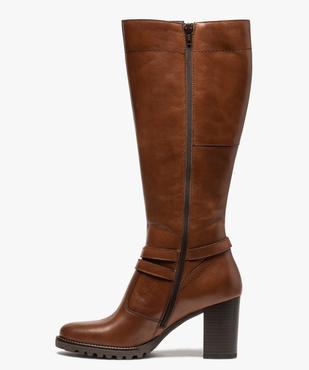 Bottes femme unies à talon carré dessus cuir vue3 - GEMO(URBAIN) - GEMO