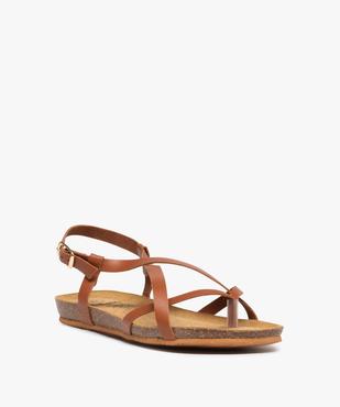 Sandales femme unies à talon plat et fines brides en cuir vue2 - GEMO (CASUAL) - GEMO