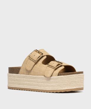 Mules plateforme 2 brides en textile effet raphia femme - 5 Miles vue2 - 5 MILES - GEMO