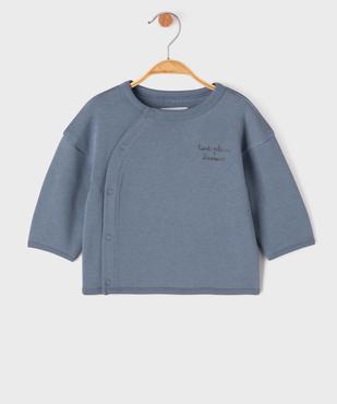 Sweat brassière fermeture latérale avec motif dos bébé garçon vue1 - GEMO 4G BEBE - GEMO