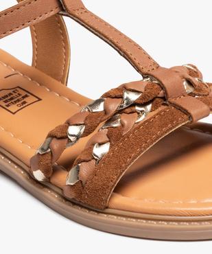Sandales fille plates à brides en cuir contrastées vue6 - TANEO - GEMO