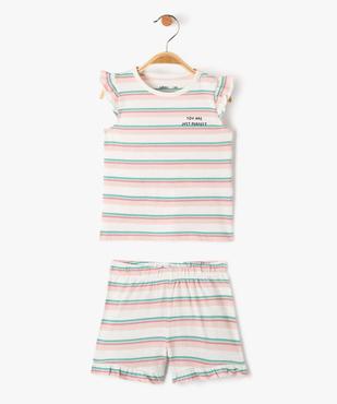 Pyjashort bébé fille rayé vue1 - GEMO(BB COUCHE) - GEMO