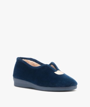 Chaussons femme pantoufles en velours uni à semelle compensée vue2 - GEMO(HOMWR FEM) - GEMO