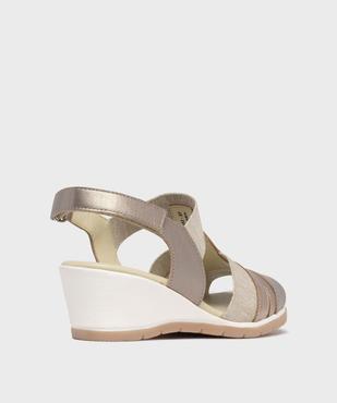 Sandales confort en cuir à talon compensé et bride scratch femme vue4 - G'FLEX - GEMO