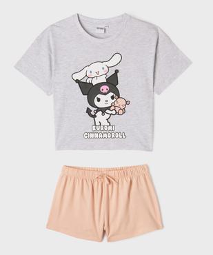 Pyjashort en jersey de coton imprimé haut loose fille - Kuromi  vue1 - HELLO KITTY - GEMO