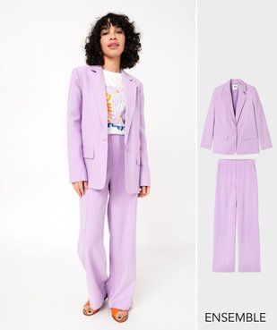 Ensemble tailleur pantalon large lilas pour femme  - GEMO