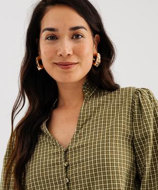 Chemise col V volanté et manches blousantes à carreaux femme vue3 - GEMO(FEMME PAP) - GEMO