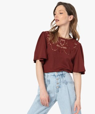 Tee-shirt femme à manches volants avec col brodé vue1 - GEMO 4G FEMME - GEMO