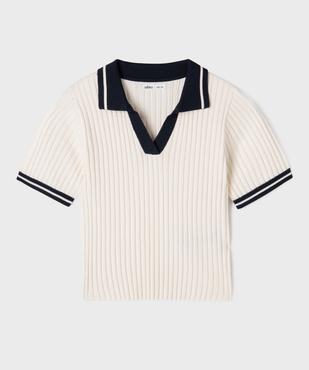 Pull à manches courtes avec col polo coupe courte fille vue1 - GEMO (JUNIOR) - GEMO