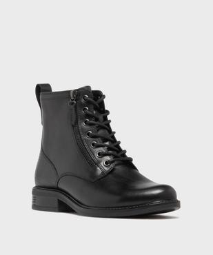 Boots en cuir à talon plat, lacets et zips femme - Tanéo vue2 - TANEO - GEMO