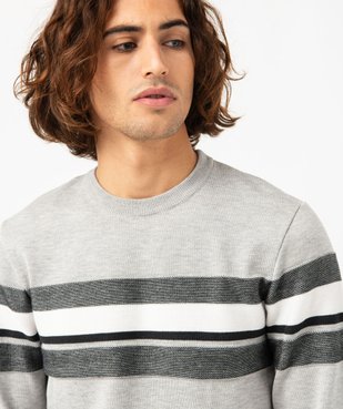 Pull en maille fine à bandes texturées homme vue2 - GEMO (HOMME) - GEMO