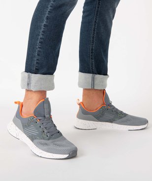 Baskets homme running légères en mesh à détails fluo vue1 - GEMO (SPORTSWR) - GEMO