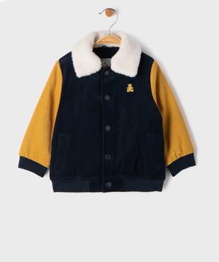 Blouson aviateur en velours à col en sherpa bébé garçon - LuluCastagnette vue3 - LULU CASTAGNETTE GEMO FOR GOOD - GEMO
