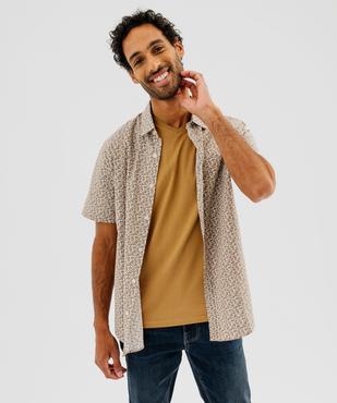 Chemise à manches courtes à micro motif feuillage homme vue1 - GEMO (HOMME) - GEMO