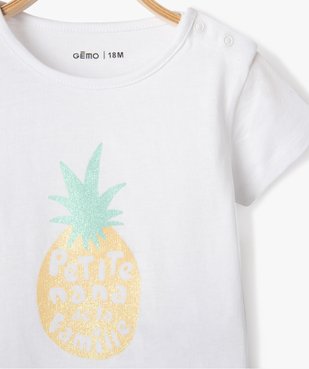 Tee-shirt bébé fille avec manches courtes et message pailleté vue2 - GEMO(BEBE DEBT) - GEMO
