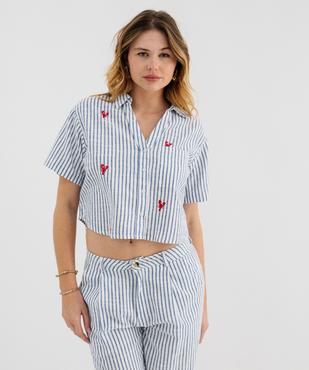 Chemise manches courtes coupe boxy rayée et brodée femme vue1 - GEMO(FEMME PAP) - GEMO