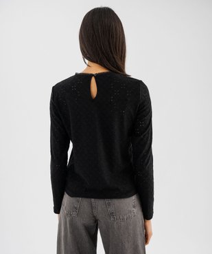 Tee-shirt manches longues en maille extensible ajourée et dentelle femme vue3 - GEMO(FEMME PAP) - GEMO