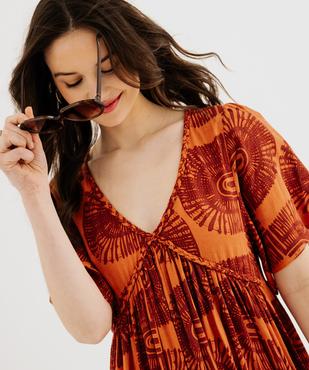 Robe longue à manches courtes amples en viscose imprimée femme vue2 - GEMO 4G FEMME - GEMO
