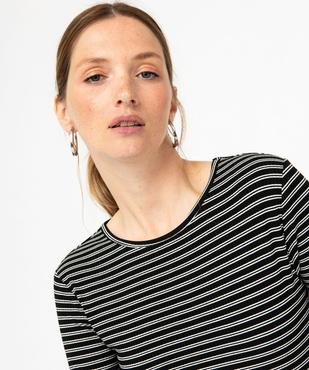 Tee-shirt court à manches longues rayé femme vue2 - GEMO 4G FEMME - GEMO