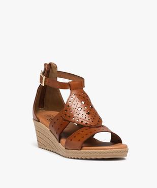 Sandales femme compensées dessus cuir ajouré vue2 - GEMO(URBAIN) - GEMO