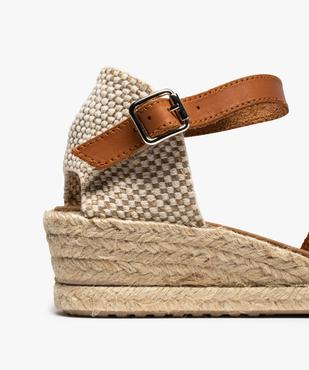 Sandales femme à talon compensé façon espadrilles en cuir vue6 - GEMO (CASUAL) - GEMO