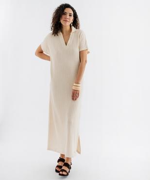 Robe longue col polo en maille fantaisie ajourée femme - LuluCastagnette vue1 - LULUCASTAGNETTE - GEMO