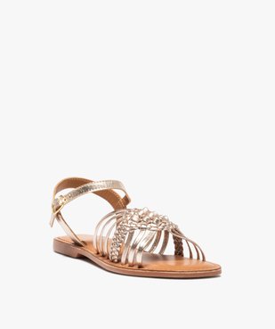 Sandales femme à fines brides métallisées en cuir - Tanéo vue2 - TANEO - GEMO