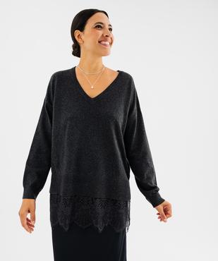 Pull col V dentelle femme vue1 - GEMO 4G FEMME - GEMO