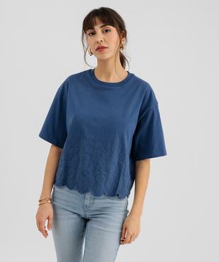 Tee-shirt manches courtes coupe oversize avec finitions dentelées femme vue1 - GEMO 4G FEMME - GEMO