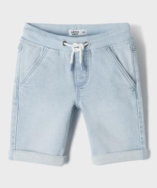 Bermuda en jean extensible délavé avec taille en bord-côte garçon vue1 - GEMO (ENFANT) - GEMO