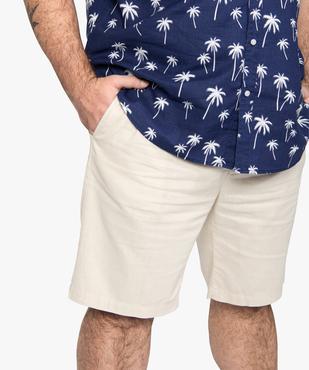 Bermuda homme grande taille en lin avec taille élastiquée  vue2 - GEMO (HOMME) - GEMO