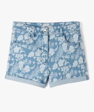 Short fille en denim à motifs fleuris avec revers vue1 - GEMO 4G FILLE - GEMO