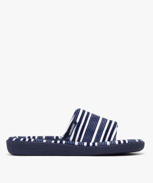 Chaussons femme mules ouvertes en velours rayé - Isotoner vue1 - ISOTONER - GEMO