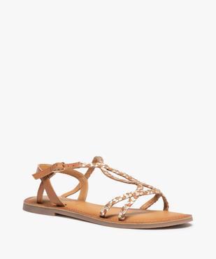 Sandales femme à talon plat et brides tressées en cuir vue2 - GEMO (CASUAL) - GEMO