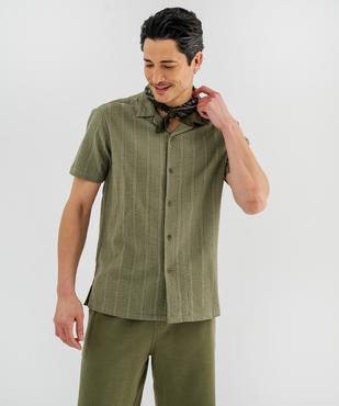 Chemise à manches courtes et col cubain en coton gaufré homme vue1 - GEMO 4G HOMME - GEMO