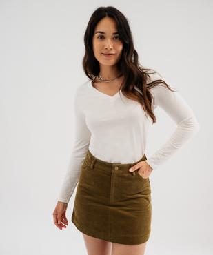 Tee-shirt manches longues et col V uni femme vue2 - GEMO 4G FEMME - GEMO